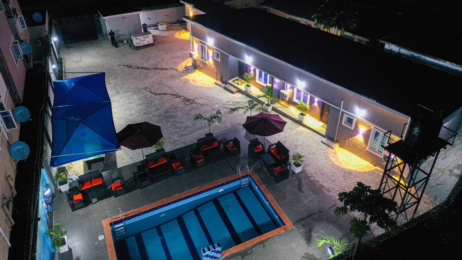 Foludeo Residence courtyard at night